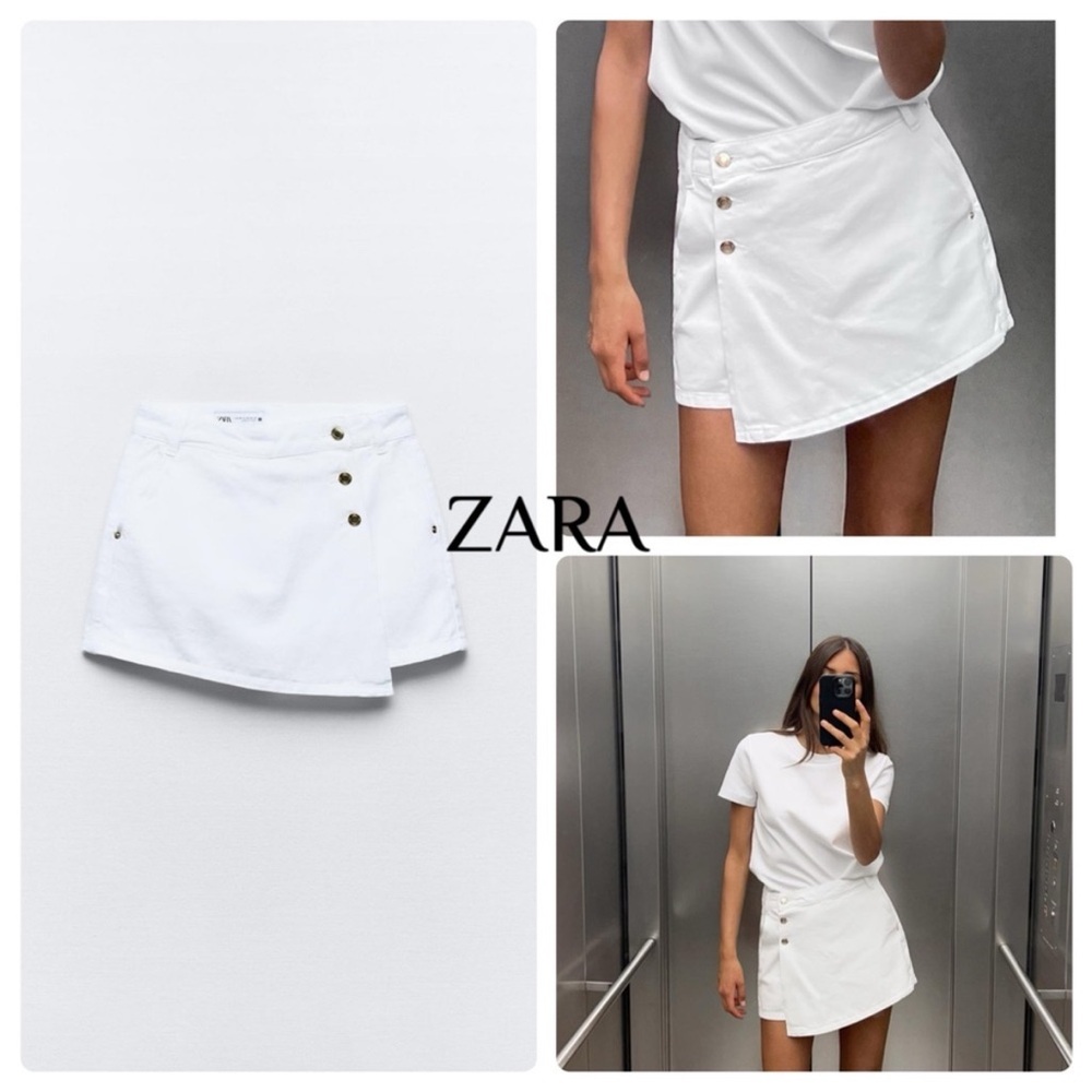 Zara Z1976 Wrap White Buttoned Assymetrical Mini Skirt